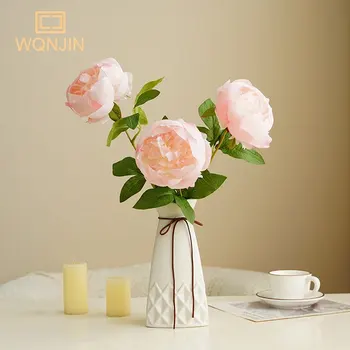 WQNJIN 64cm Mult Bujor Flori Artificiale Bujori Flori Artificiale Flori de Bujor Roz Ramură pentru Nunta Decor Acasă