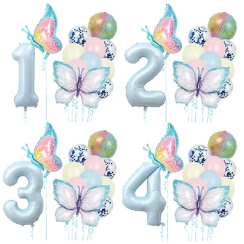 12Pcs Albastru Fluture Roz Baloane Set Mare de 40inch Numărul 1-9-Ball pentru Copii Băieți Fete Petrecerea de Ziua Copilului Spectacol Petrecere de Decor