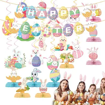 Paste Spirala Decor 2024 Bunny Decoratiuni Pentru Petrecere De Primăvară Decorare Ouă De Paște Set Cu 9 Decoratiuni De Masă De Hârtie
