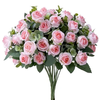 10 Capete De Flori Artificiale De Mătase Roz Frunze De Eucalipt Bujor Buchet De Flori False Masă De Nuntă Petrecere Vaza Decor Acasă