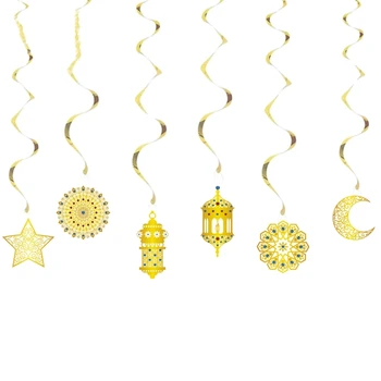 Eid Mubarak Spirală Agățat Ornamente 6 Buc de Aur pentru Banner Pandantiv