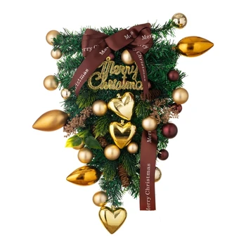 Coroană de crăciun Copac Inversat Pandantiv Agățat de Perete, Ușă, Fereastră Decor Auriu Rotund Inima Mingea Ornamente Decor