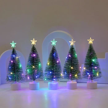 17cm LED Mini Brad de Craciun cu Multicolor Șir de Lumini Mic Pom de Craciun Verde Cedru Ornament Snow Xmas și Decorații de Brad