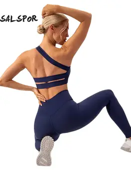 SALSPOR Fir de Yoga pentru Femei Costum fără Sudură de Fitness Set Frumos Înapoi Atletic Sutien V Talie Fitness Pantaloni de Jogging în aer liber Activewear