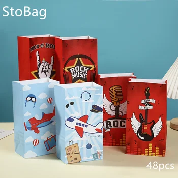 StoBag Candy Bag Imprimate Cu Chitara Avion Model Ambalaje Bomboane Biscuit Gustare Desene Animate Cadou Pentru Decor Petrecere Consumabile