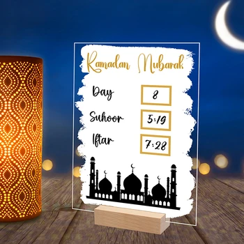 Reutilizabile Acrilice Ramadan Calendar Placa De Baza De Lemn De Masă Ornament Eid Mubarak Apariția Zi Suhoor Iftaar Numărătoarea Inversă Cadouri Cu Pix