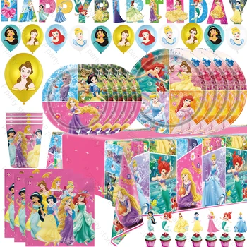Cele mai noi Disney Princess Party Tacamuri Ziua Consumabile Fete Cani Farfurii Servetele Balloon Decoratiuni Tort pentru petrecerea Copilului