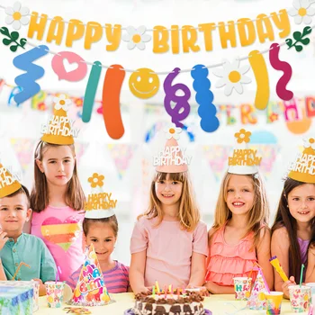 1set Fericit Ziua de nastere a Simțit Daisy Banner Tema Petrecere Copil de Dus DIY Accesorii pentru Decor Scrisoare Ghirlanda Trage Pavilionul Pălărie Drăguț Copii Cadouri