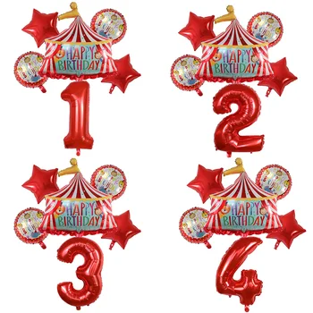 Roșu Circ de Ziua Cort Baloane Set de 30inch Folie Numărul Aer Globos Animal Tema Petrecere de Ziua pentru Copii Decoratiuni Jucarii Copii