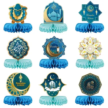 9Piece Petrecere Temă Desktop Fan de Hârtie Fagure de miere Mingea Moon Star Decor Pentru Ramadan Consumabile Partid