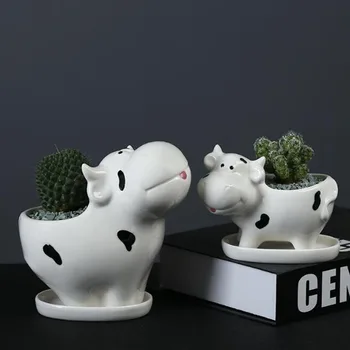 Ceramica de vaci de Lapte Suculente Ghiveci Creative Vaza cu O Tavă de Birou Ghiveci Desktop Ornamente de Grădină Acasă Decor