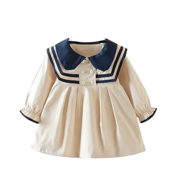 Primavara-Vara Fete Rochie Stil Britanic Bleumarin Guler Drăguț cu Mâneci Lungi Elev de Școală Rochie copii pentru Copii Haine pentru Copii