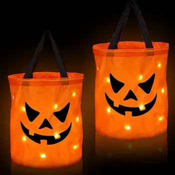 Halloween Lumina LED-uri de Halloween Truc Sau Trata Găleată de Dovleac Bomboane Saci Coș Pliabil Petrecere de Halloween Dovleac Decoratiuni