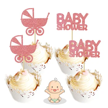 12pcs Roz Baby shower Cupcake Ambalaje de Transport Copil Toppers Tort Trata Petrecere de Aniversare pentru Copii Decorare Tort Consumabile