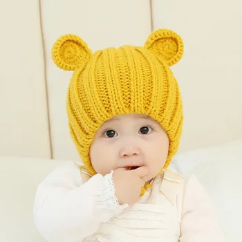Copil pălărie de toamnă și de iarnă tricotate pălărie drăguț pentru băieți și fete, copii de urechi de urs lână de protecție pentru urechi copilul cald pălărie