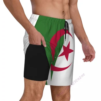 Algeria Flag 3D Mens Trunchiuri de Înot Cu Compresie de Linie 2 in 1 Rapid-Uscat Vara Înot pantaloni Scurți Cu Buzunare