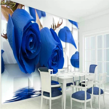 beibehang foto Personalizat tapet pictură murală mare trandafir albastru reflecție cutie 3D camera de zi dormitor TV de perete papel de parede