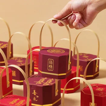 10buc Portabil Octogonal Cutie de Bomboane Sac de Cadouri DIY Ambalare Consumabile de Nunta Cutii Chineză Stil Creativ Petrecere de Vacanță Decorative