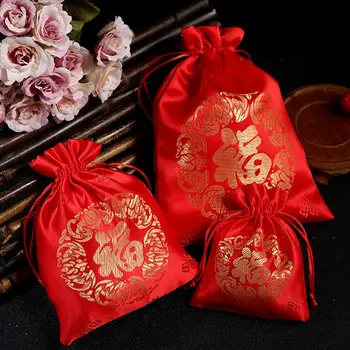 1buc An Nou Fericit Mătase Fu Sac de Brocart Bijuterii Cordon Husă Chineză Norocos Saci de Ambalare Cadou de Anul Nou Petrecere de Nunta