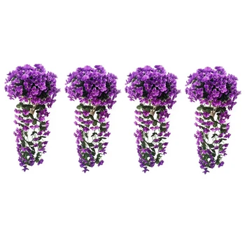 4buc Artificiale Agățat Flori Violete Flori De Primăvară-Vară în aer liber, Grădină, Violet Închis