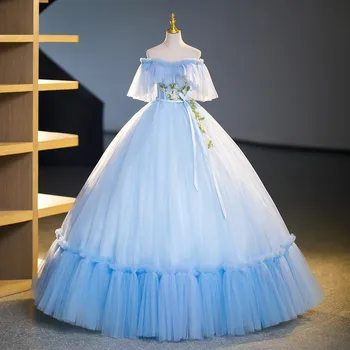2023 Nouă Lumină Albastră Vestidos Elegant Quinceanera Rochie De Lux Dantelă Rochie De Partid Clasic De Rochie De Bal Dulce Rochie De Bal Personaliza