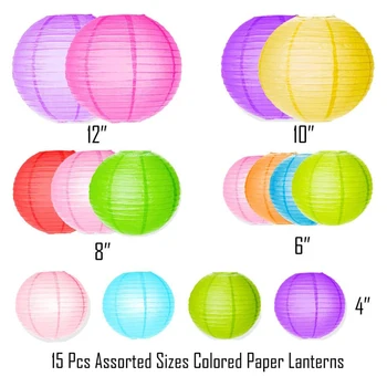 15 Buc/set Colorate, Felinare de Hârtie Dimensiuni Asortate lampion Chinezesc Rotund papier Mingea Babyshower Petrecere de Nunta Decor Agățat Favoare