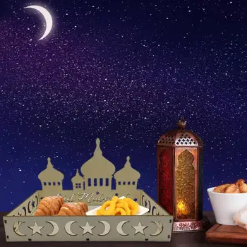 Lemn Islamic Tava De Alimentare De Sărbători Eid Festival Tradițional În Condiții De Siguranță Durabil Tavă De Lemn Moon Star Food Holder Pentru Ramadan Kareem
