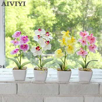 Cinci Flori Phalaenopsis Bonsai, Orhidee Nunta Garden Home Decor Plantas Flori Artificiales Para Decoracion Mătase