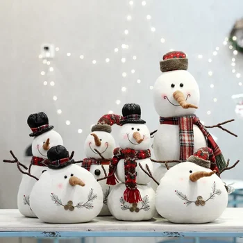 Crăciun papusa de plus alb de zăpadă gras om de zăpadă decor mall fereastră decor papusa cu gluga eșarfă papusa cadou de crăciun