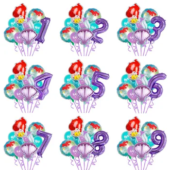 Mermaid Princess Tema Ziua Decor Mare Desene Animate Coadă De Pește Ziua Scena Layout Balon Cu Aspect De Balon Folie De Aluminiu