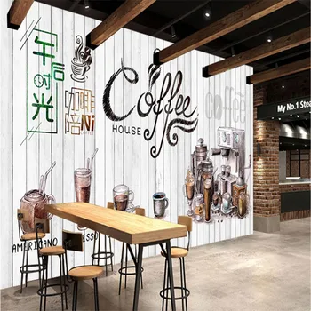 Europene și Americane Retro Pictate manual Magazin de Cafea din Lemn de Bord Fundal Murale 3D Tapet Casual Restaurante Hârtie de Perete 3D