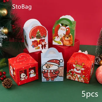 StoBag-Hârtie de Ambalaj pentru Copii Cutie de Bomboane de Crăciun Cadouri de Card Caopcorn Gustare de Ciocolata Pachet Consumabile Partid Festivalul de Primăvară 5Pc