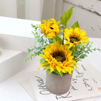 Simulare De Floarea-Soarelui, Plante De Ghiveci Flori Artificiale Decor Buchet De Moda Interior Acasă Decorare Stil Retro Pulpa Vase