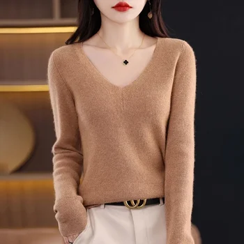 Femei Pulover cu Maneci Lungi V-neck Stripe Knitwears Slim Fit Shirt de Moda coreeană Pulovere Subțiri Topuri Tricot 2023 Bottom Tricouri