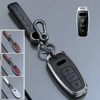 Aliaj de Zinc din Piele Auto Smart Remote Key Fob Caz Titularul de Acoperire Cu Breloc Pentru Audi A6L A7, A8, A8L E-tron Q8 C8 2019-2020
