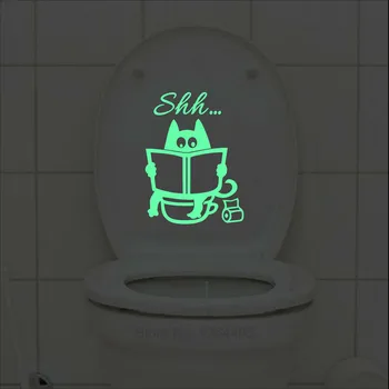 Desen Animat amuzant Pisica Toaletă Autocolante Glow în Întuneric Copii Acasă Decorare Baie Usa de Frigider Auto pentru Laptop Geam Decal