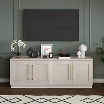 Minimalist TV cabinet, camera de zi pe podea, stand TV cu doua ușă dublă, dulapuri de depozitare, 68 cm latime, alb