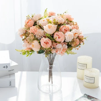 Flori artificiale de Mătase Ceai de Trandafiri Buchet de Decoratiuni de Craciun pentru Casa Gradina Petrecere de Nunta Accesorii Mireasa aranjamente Florale