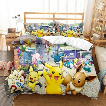 Carpetă Acopere Pokemon Pikachu Set De Lenjerie De Pat Cameră Dublă Singur Adult Copii Băieți Fete Cadouri De Vacanță Decorare Camera De Diferite Modele