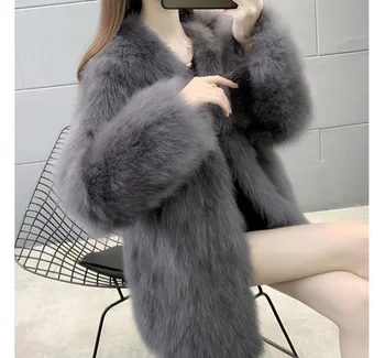 High end haină de blană pentru femei cu imitație de blană de vulpe, de lungime medie 2023 iarna Haining haină de blană, V-gât apare slim