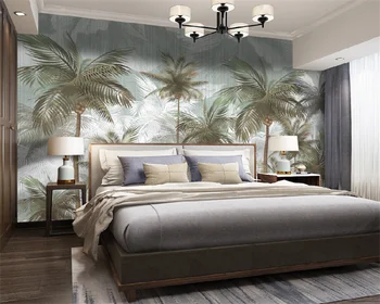Tapet personalizat Verde Retro Tropicale cu Frunze Pictate manual Plante Living, Dormitor, TV, Canapea de Fundal de Perete Home Decor Mural