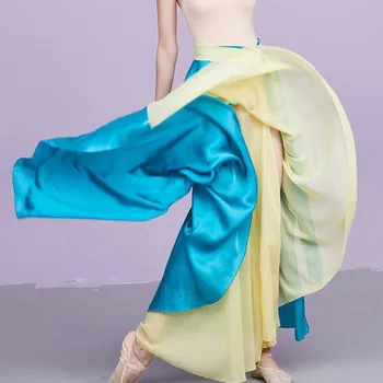 Belly Dance-O bucată de Dantelă-up Fusta Două culori Șifon Talie Fusta Folie 720 Gradul de Dans Fusta Lunga din Satin Zână Dans Clasic