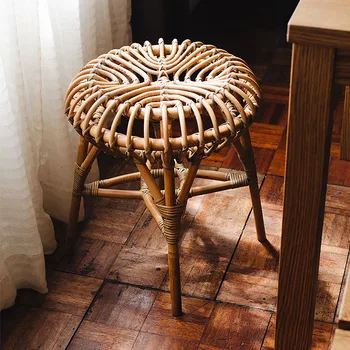 Vintage mici rattan țesute scaun rotund, simplu de uz casnic țesute meduze scaun, dressing scaun, homestay scaun de luat masa