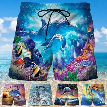 Delfin drăguț Grafic Bărbați de pantaloni Scurți de Vară pantaloni Scurți de Plajă 3D Drăguț Delfini Imprimat Trunchiuri de costume de Baie Femei 2023 homme Gheață pantaloni Scurți