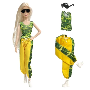 NK 1 Set Casual Costum Pentru Papusa Barbie Moderne Tricou +Timp Trouseres+Soare+Pantofi Albi Pentru 1/6 BJD Papusa Accesorii