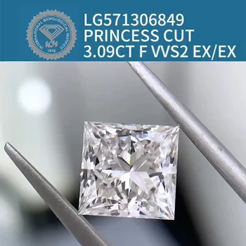 AEAW IGI Certificate CVD Diamant în Vrac 3Ct Prințesă Tăiat Excelenta F/VVS2
