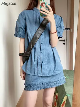 Seturile de Femei de Vara T-shirt Denim Liber de Moda Tineri Populare Fuste Mini cu Talie Înaltă coreeană Stil Chic Estetic Elegant Nou