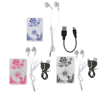 Mini Clip Model Floral Muzica MP3 Player 32GB Card Cu Mini USB Cablu + Ureche P9JD