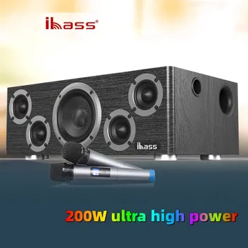 Ibass Solomax 200W Putere Mare din Lemn Portabil Bluetooth Boxe Karaoke Stereo Surround Subwoofer TV Fibre Difuzor Coaxial