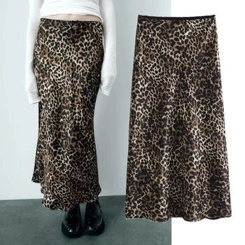 Elmsk franceză Doamnelor Moda High Street Print Leopard Fusta Midi Femei Faldas Mujer Moda 2024 Fuste Femei XS-L